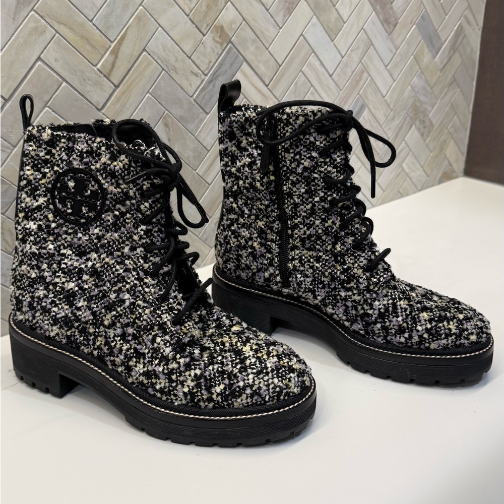 Tory Burch Miller Lug Sole Tweed & Leather Booties